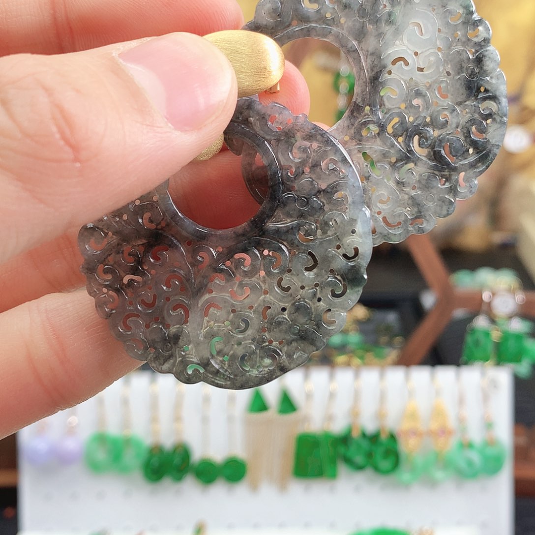 翡翠耳饰银S925镶嵌耳饰