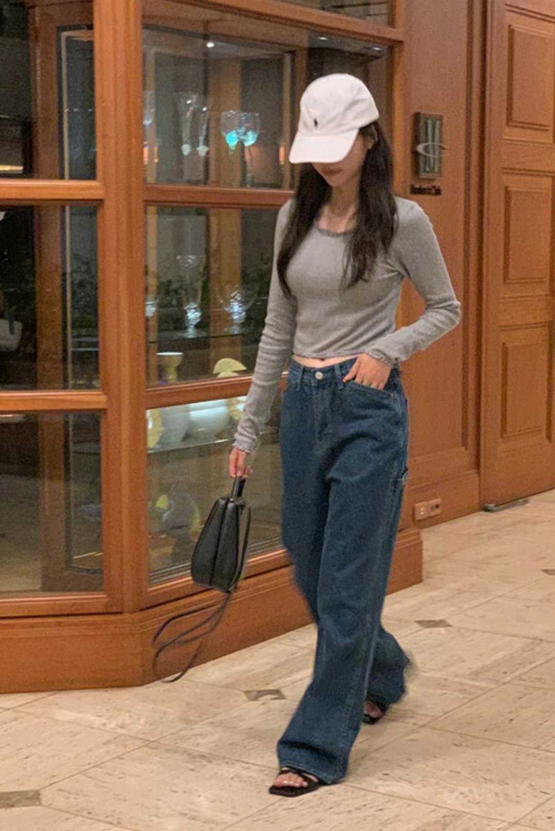 月花洞韩国正品春新款#630工装阔腿牛仔裤高腰显瘦百搭时尚cm