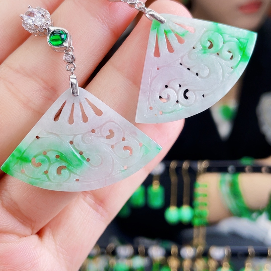 银S925镶嵌翡翠耳饰