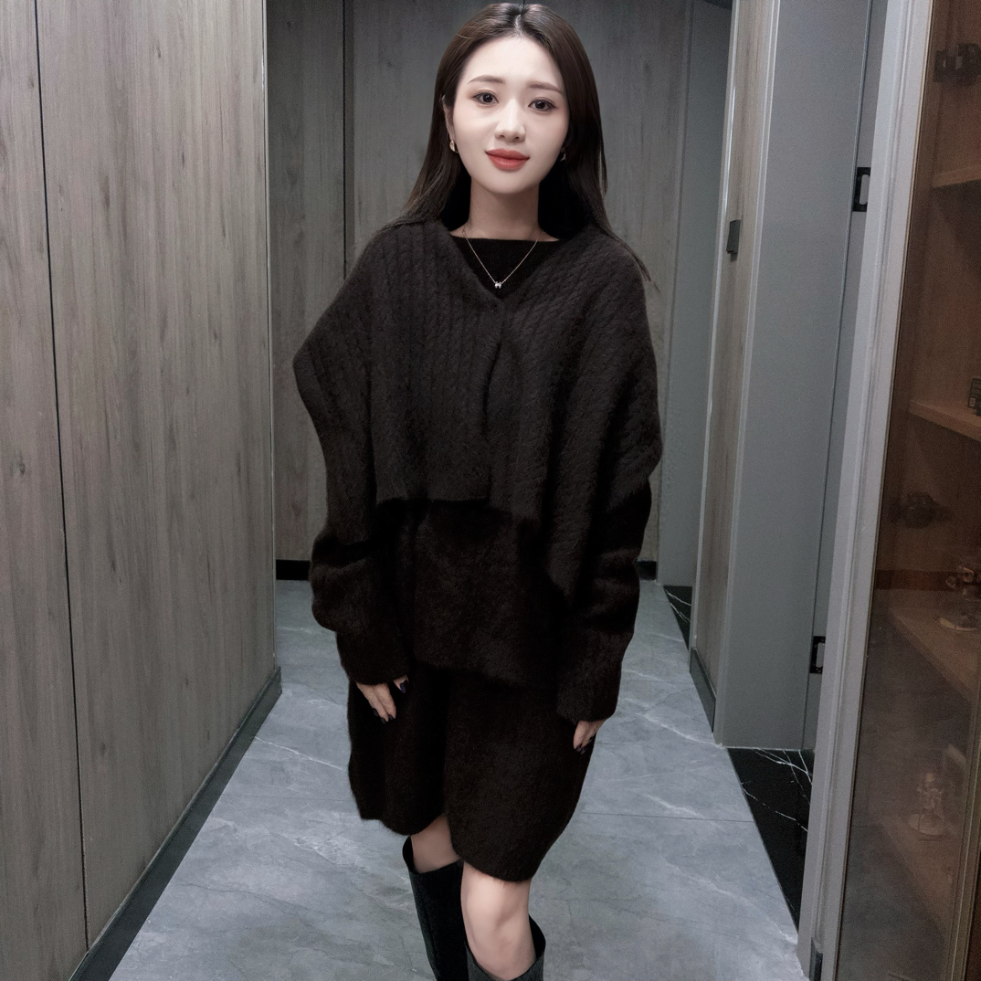 超绝设计师款重工高质感三件套浣熊毛羊毛套装