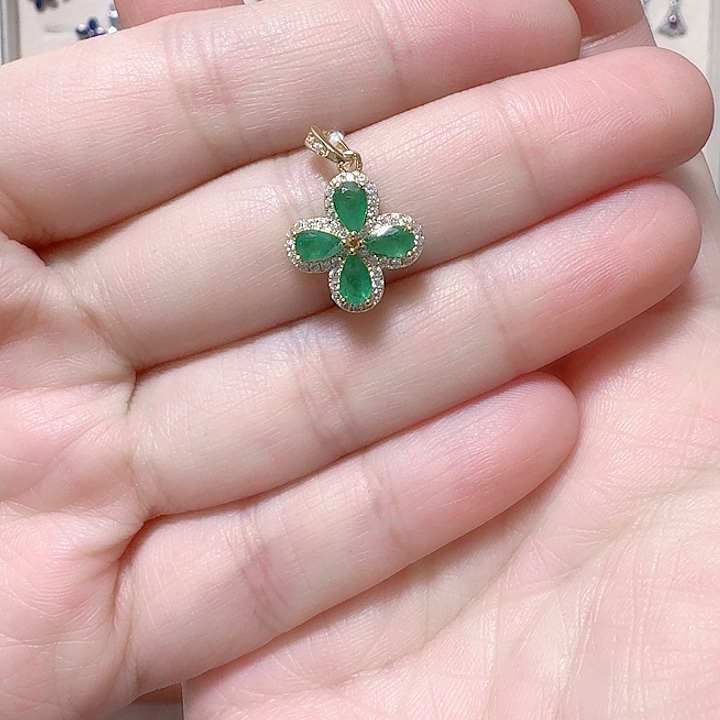 祖母绿吊坠(不含链)银S925镶嵌吊坠