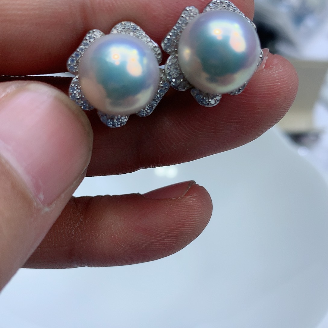 淡水珍珠耳饰银S925镶嵌
