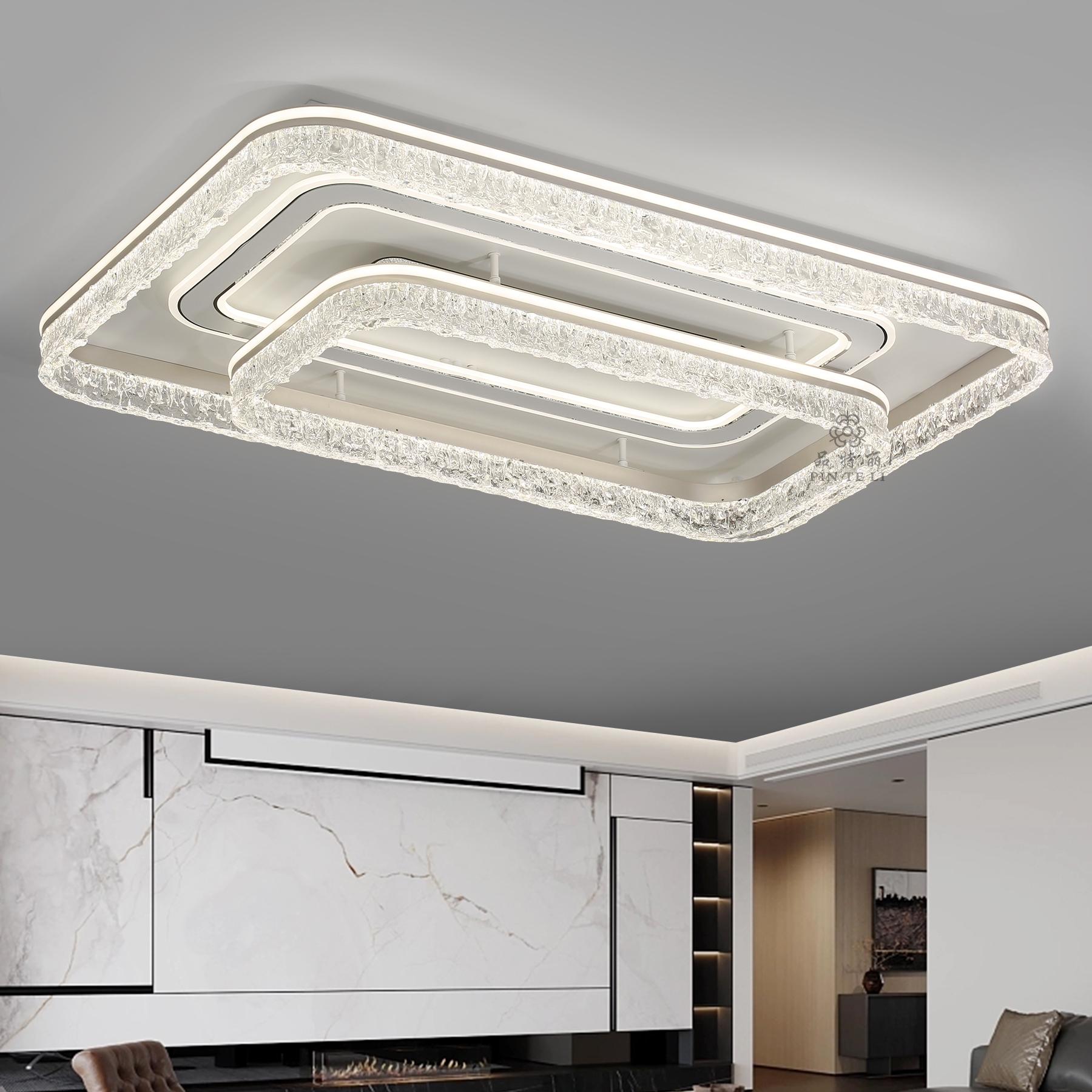 双层新款冰雕水晶现代轻奢客厅卧室餐厅LED吸顶灯