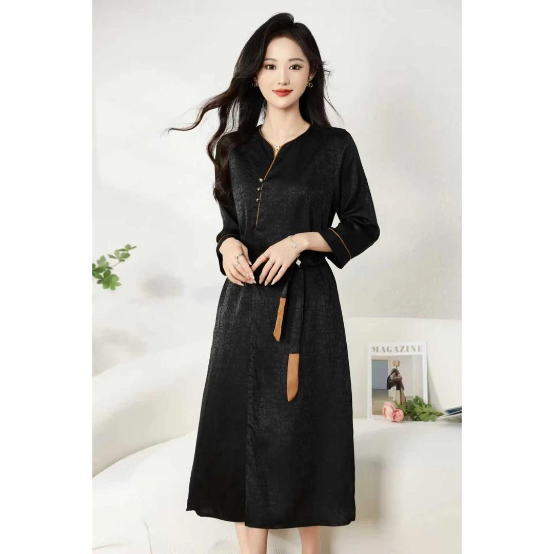 【龟裂纹】新款长裙气质套头复古收腰时尚连衣裙