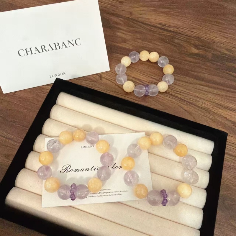 X1947[奶黄香芋]紫水晶米黄玉手链高端轻奢手串多样性发一