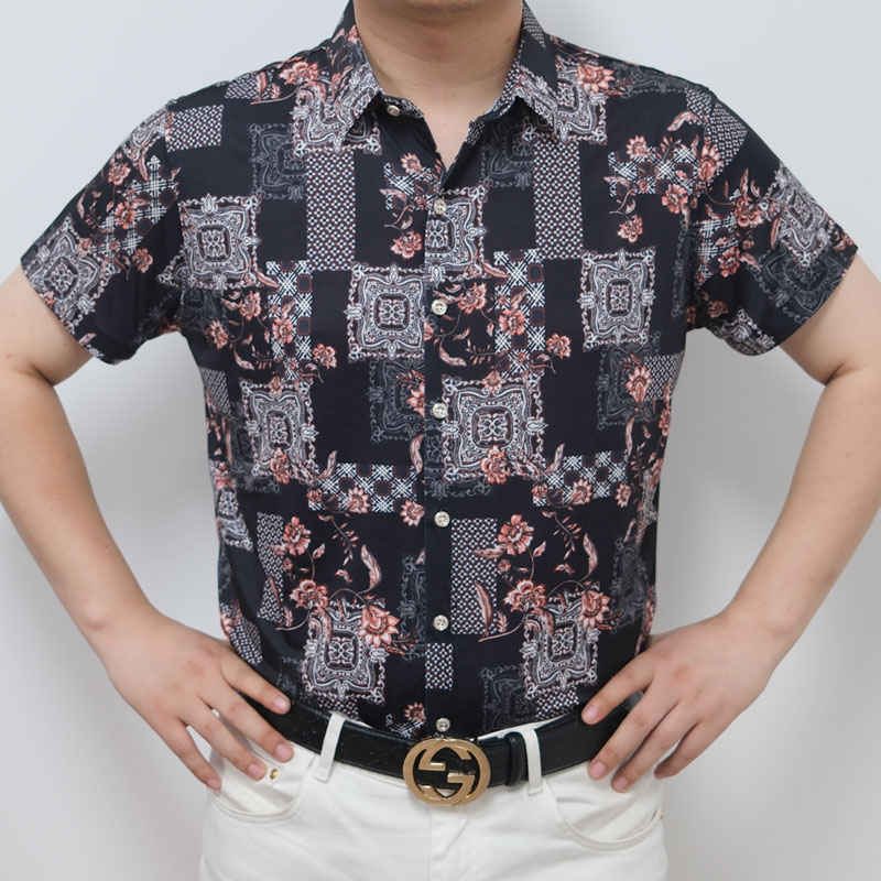 夏季冰丝短袖提花衬衫中年商务休闲半袖宽松花衬衣薄款爸爸装潮流