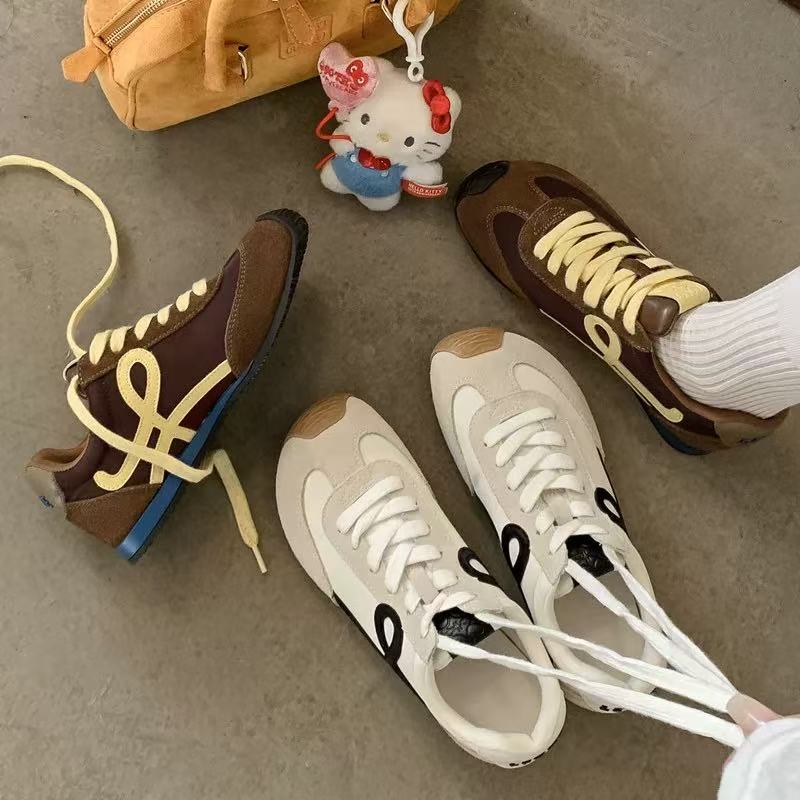 小香系带德训单鞋女2025新款软底休闲运动拼色平底阿甘板鞋