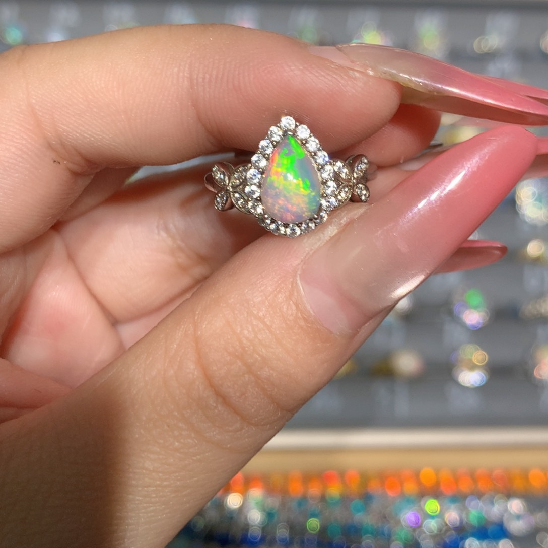 银S925镶嵌欧泊欧泊戒指l