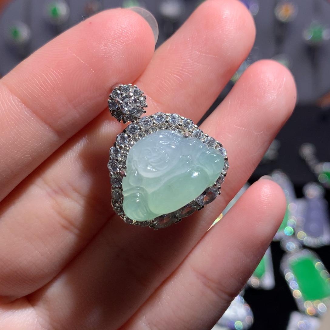 翡翠银S925镶嵌颈饰天然翡翠