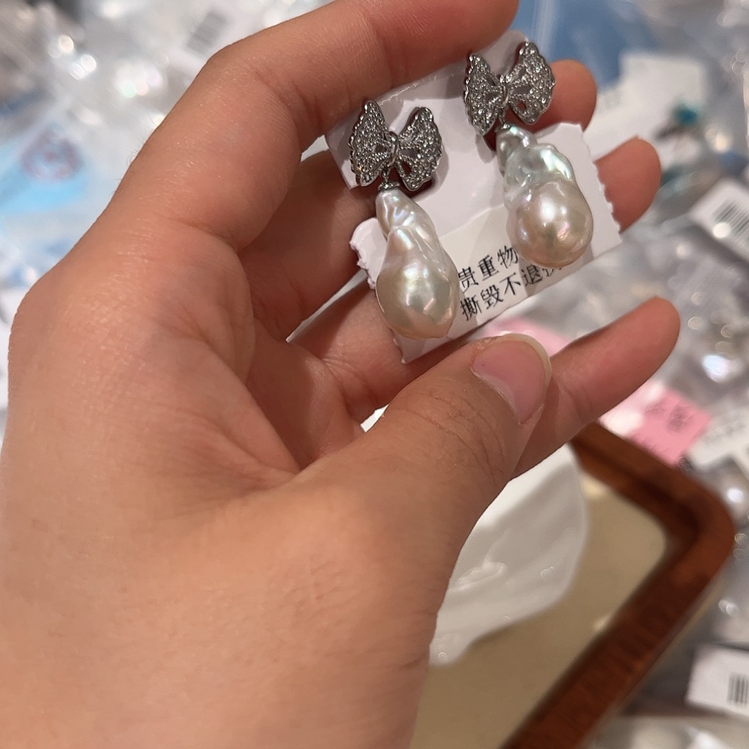 合金淡水珍珠耳饰