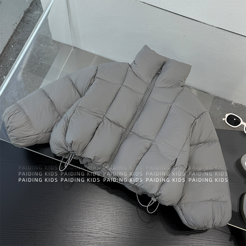 冬装现货【泡芙棉】儿童韩版时尚简约风纯色方格保暖棉服外套SJ6638