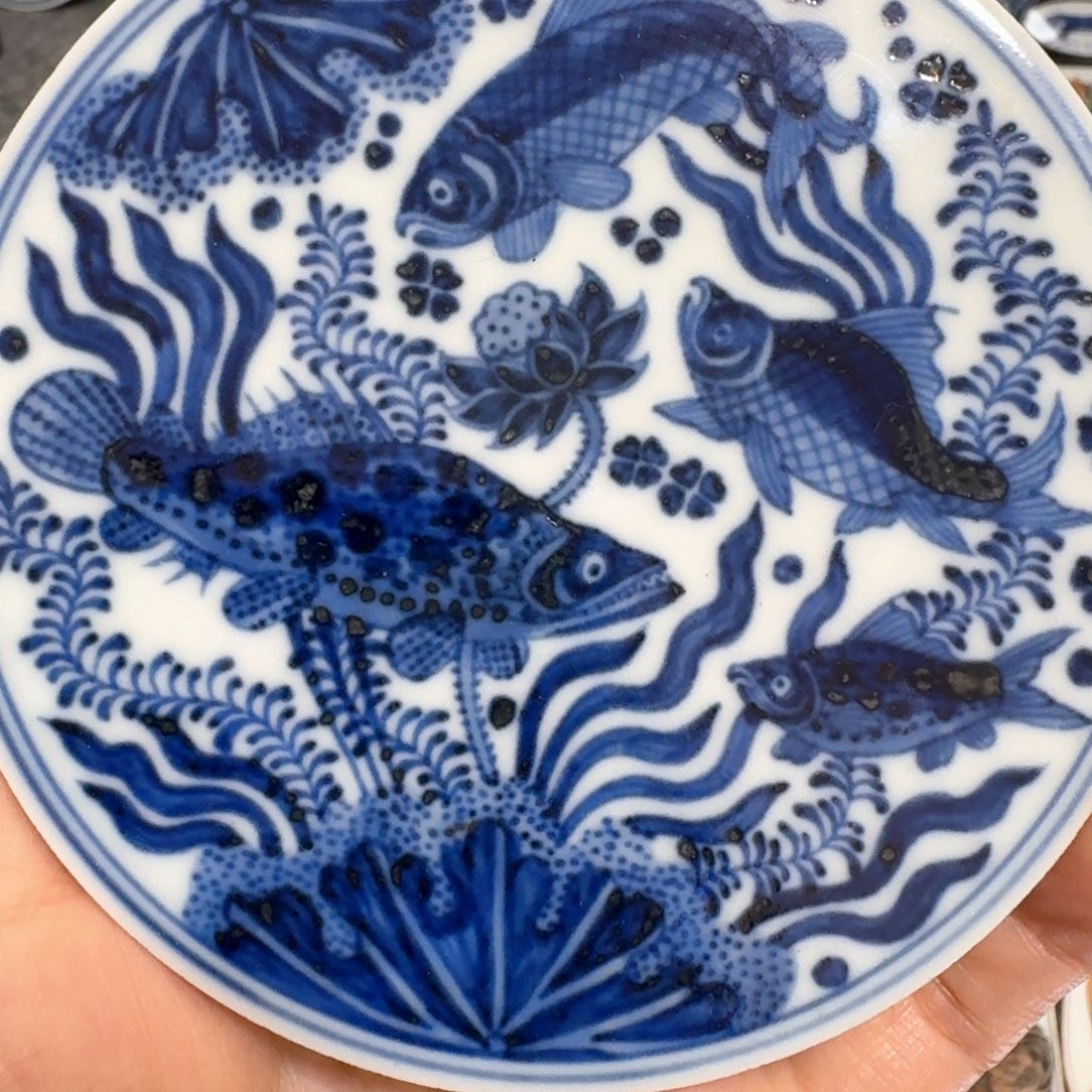 c***r瓷片青花海藻鱼杯垫