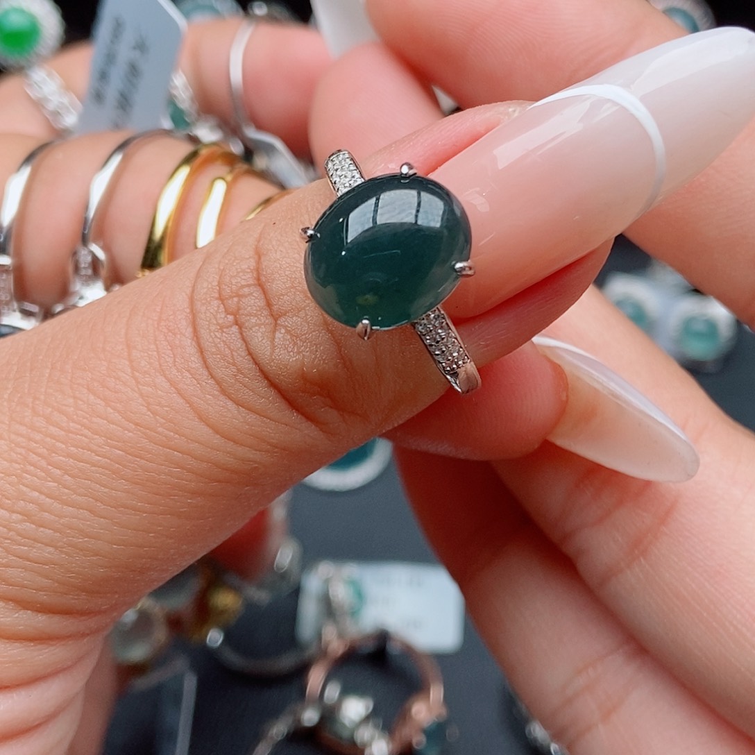 翡翠戒指银S925镶嵌12456