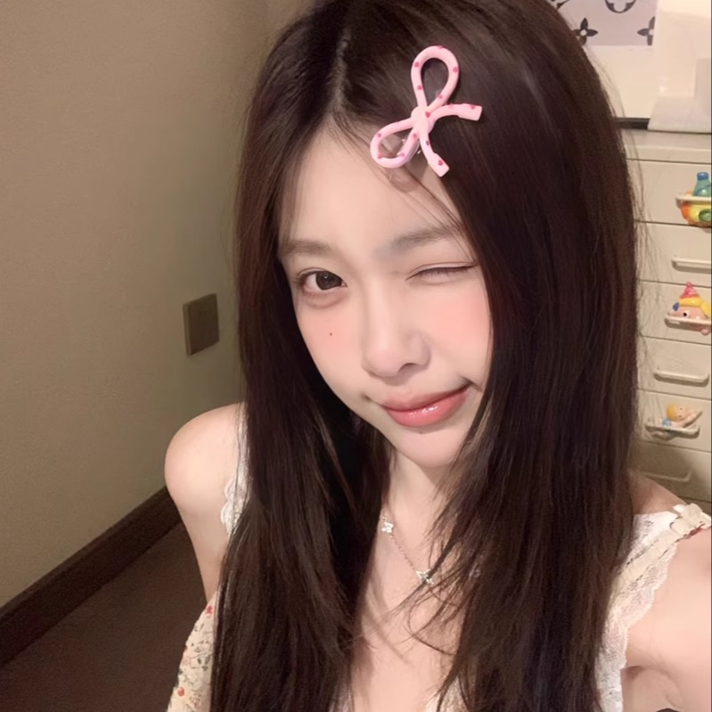 梦梦仙贝~韩系简约波点粉色蝴蝶结鸭嘴夹ins百搭刘海边夹发饰