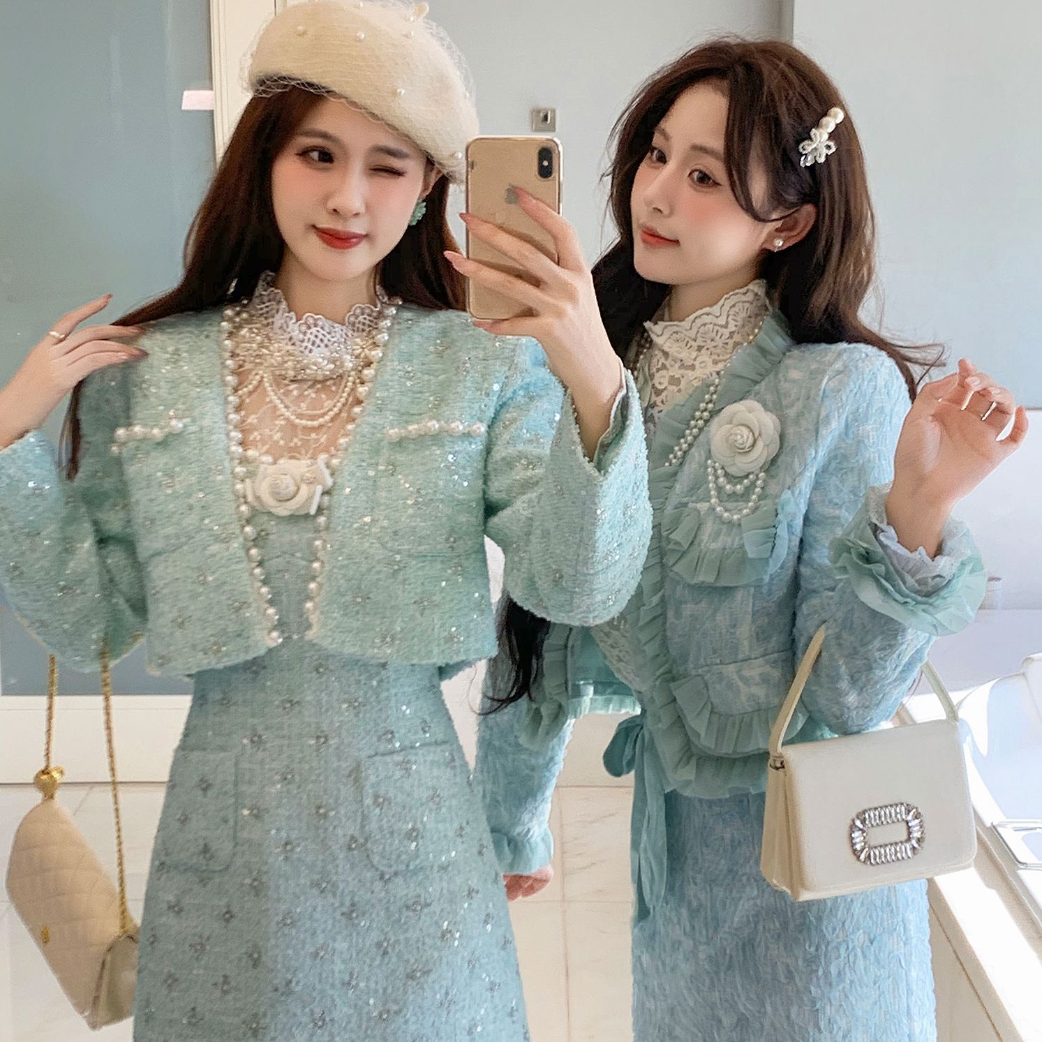 艾日秀2025千金感名媛风重工设计感小香吊带A字裙亮片连衣裙F0995