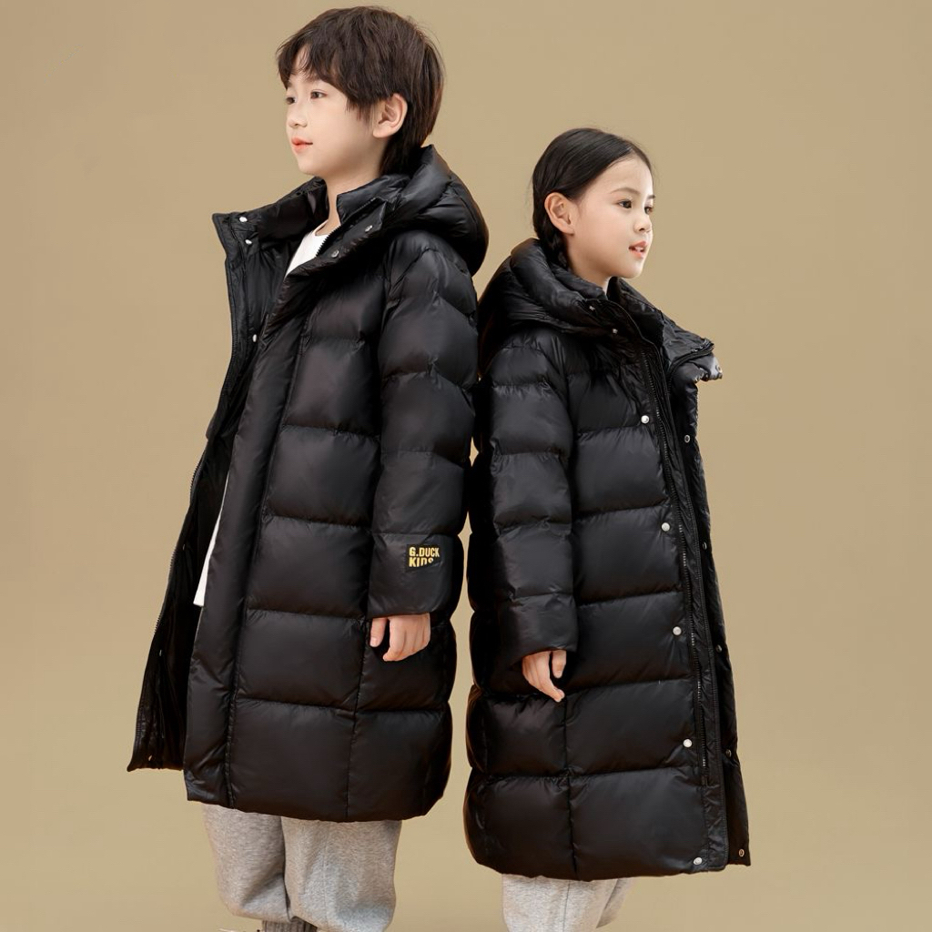 2025新款黑金儿童中大童羽绒服加厚男童女童中长款过膝冬季外套