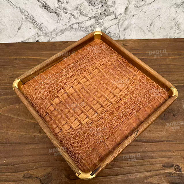 BORCH/博瑞奇鳄鱼皮正方盘真皮正方形皮盘装饰摆件09946