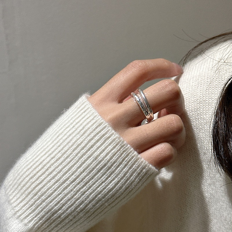 925银戒指 S925银小众肌理感双层戒指韩系时髦个性简约基础款指环