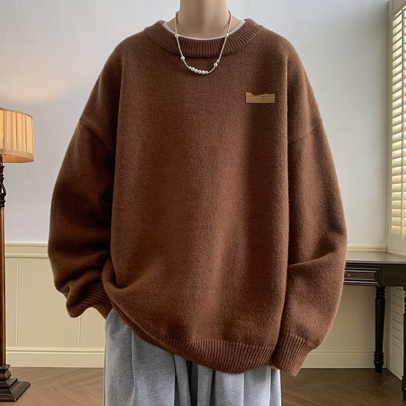 D01-BY圆领毛衣男女秋冬季潮牌宽松百搭慵懒风针织衫套头毛线衣