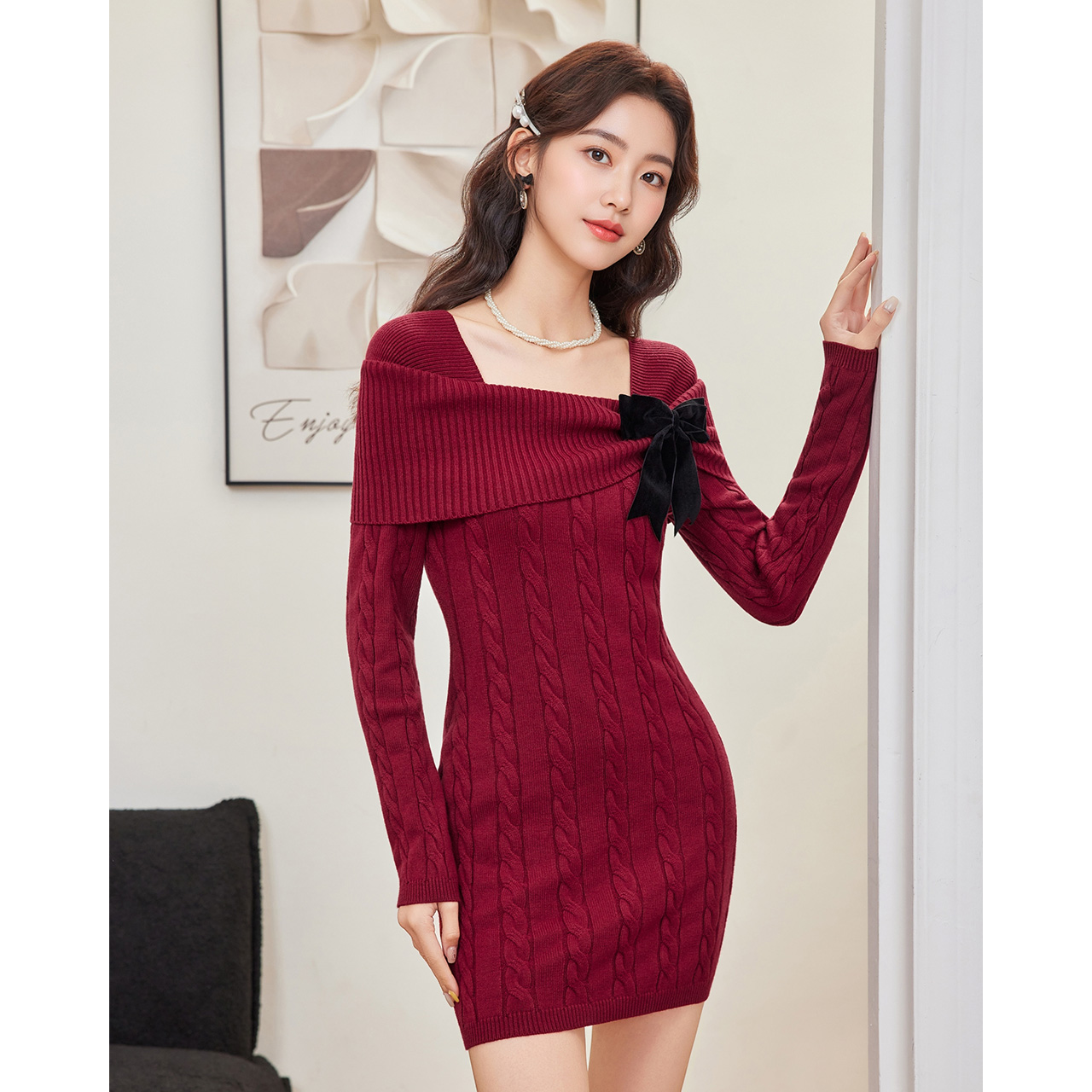 IEF/爱依服2025冬季新款甜美纯欲小女人气质修身显瘦毛织连衣裙