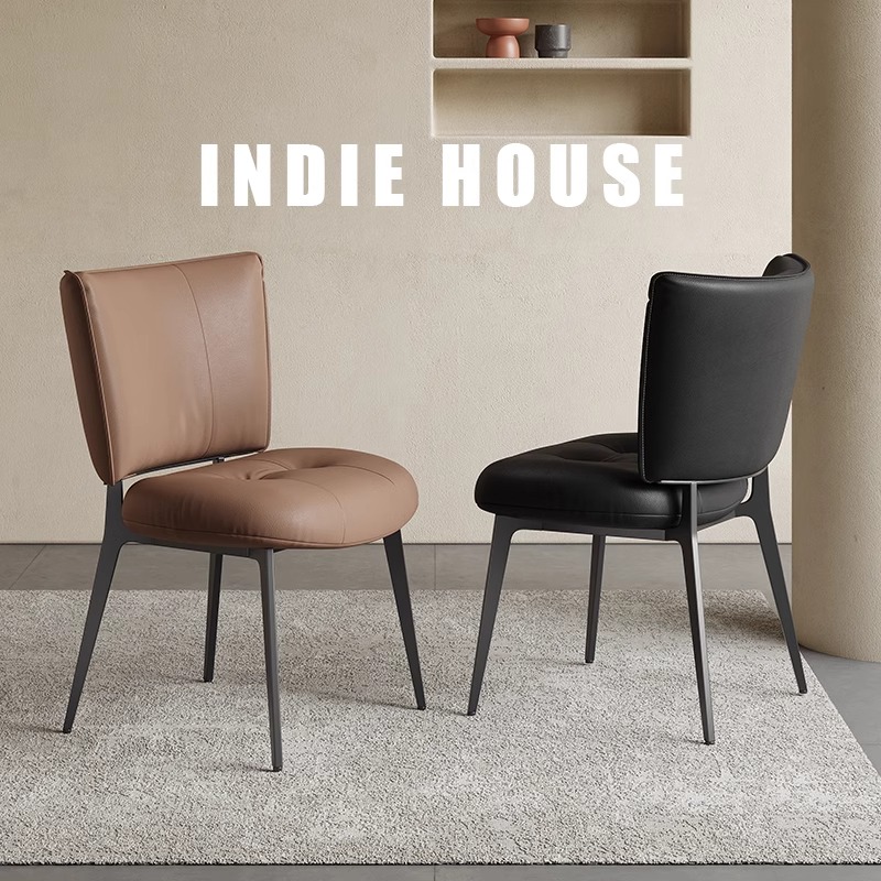 奢石餐桌家用超纤皮餐椅软包休闲餐厅椅子设计师样板间大靠背椅