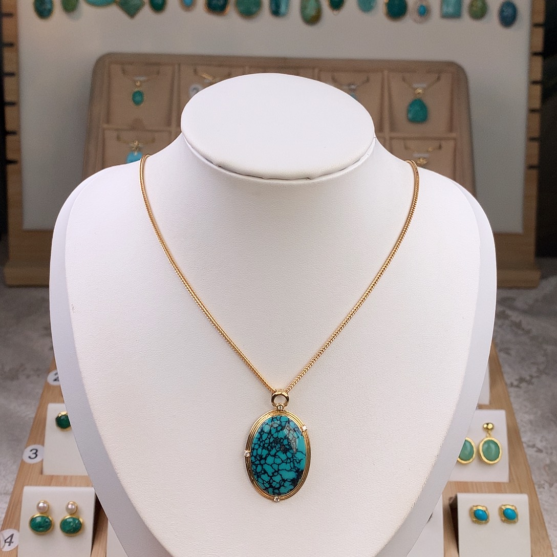 绿松石18K金镶嵌吊坠(不含链)