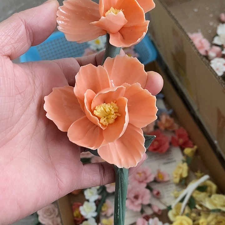 瓷片纯手工陶瓷花摆件瑕疵