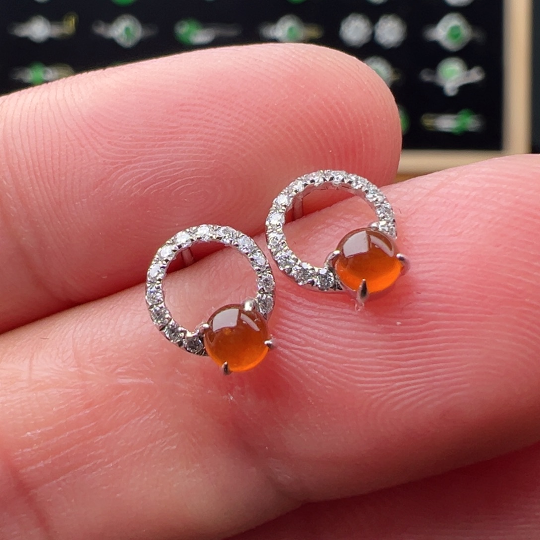 翡翠18K金镶嵌耳饰蛋面3.3