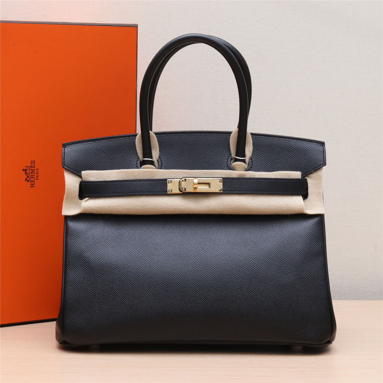 95新 Hermes/爱马仕 小花攀攀 Birkin 30 黑色 Epsom皮 A刻 金扣