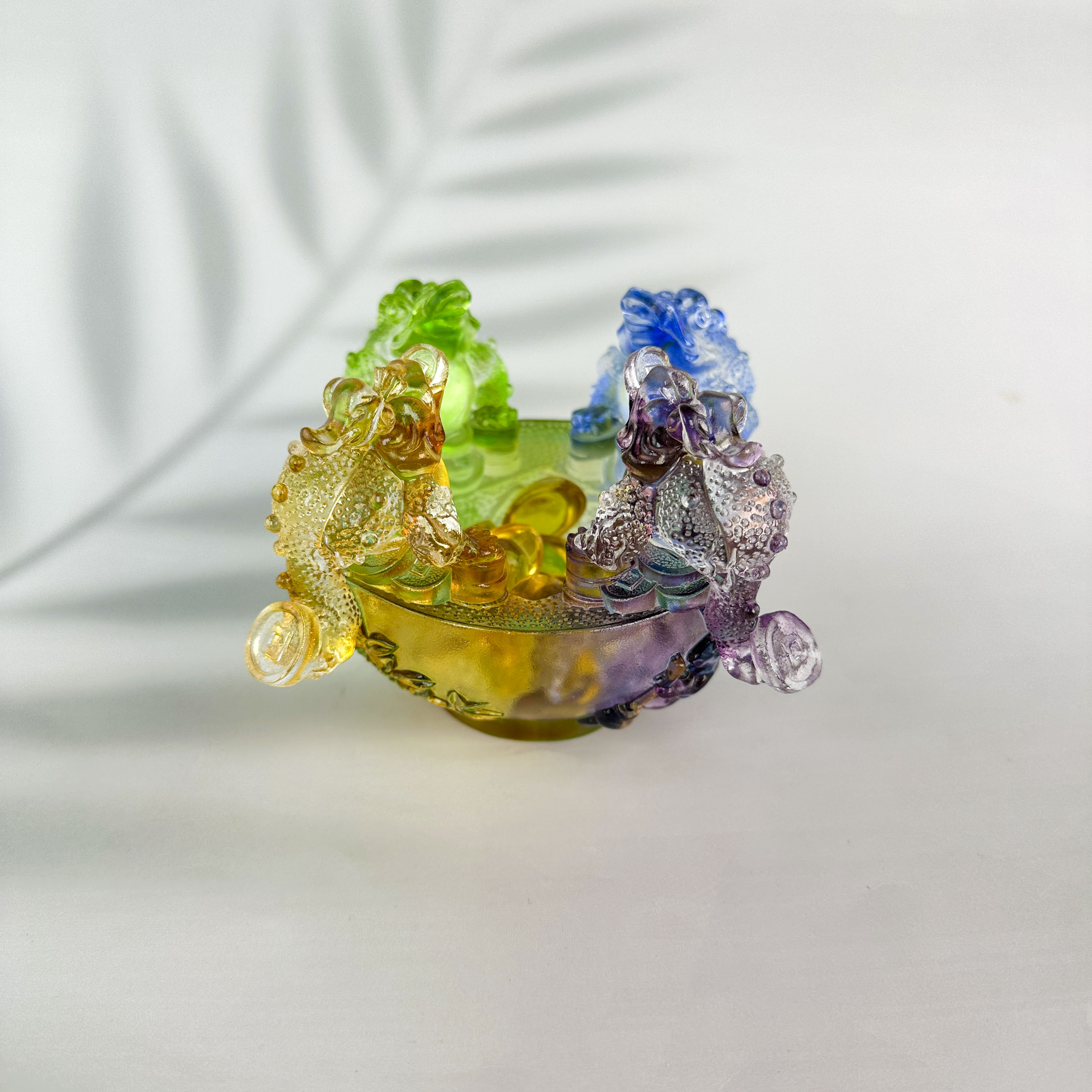 古法琉璃四方金蝉聚宝盆开业摆件吉祥物轻奢貔貅麒麟家用纯手工