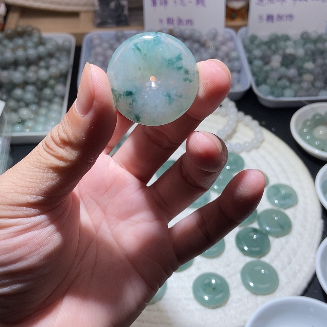 翡翠未镶嵌套链平安扣32x6.8
