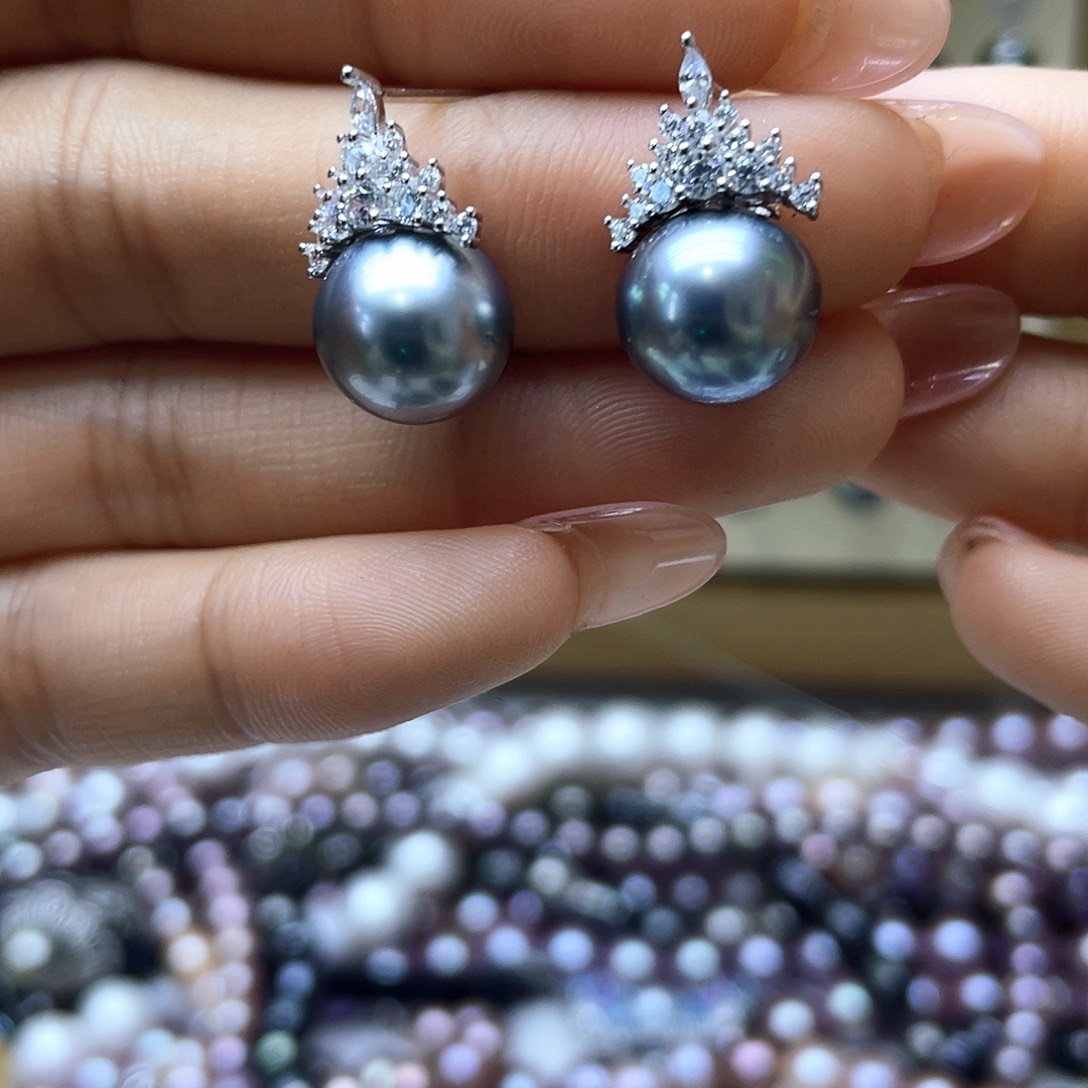 海水珍珠耳饰银S925镶嵌