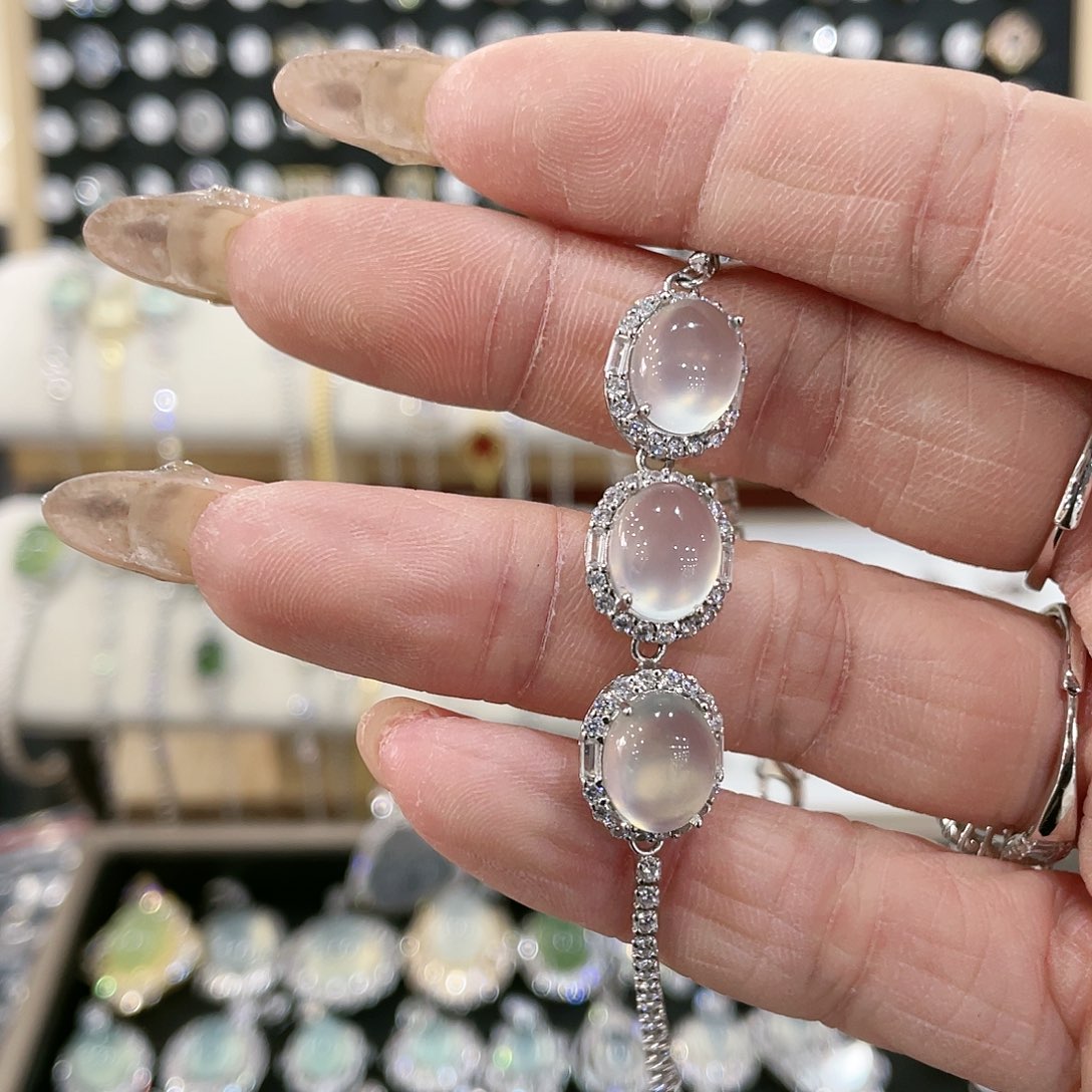 蛇纹石玉手链银S925镶嵌b***g