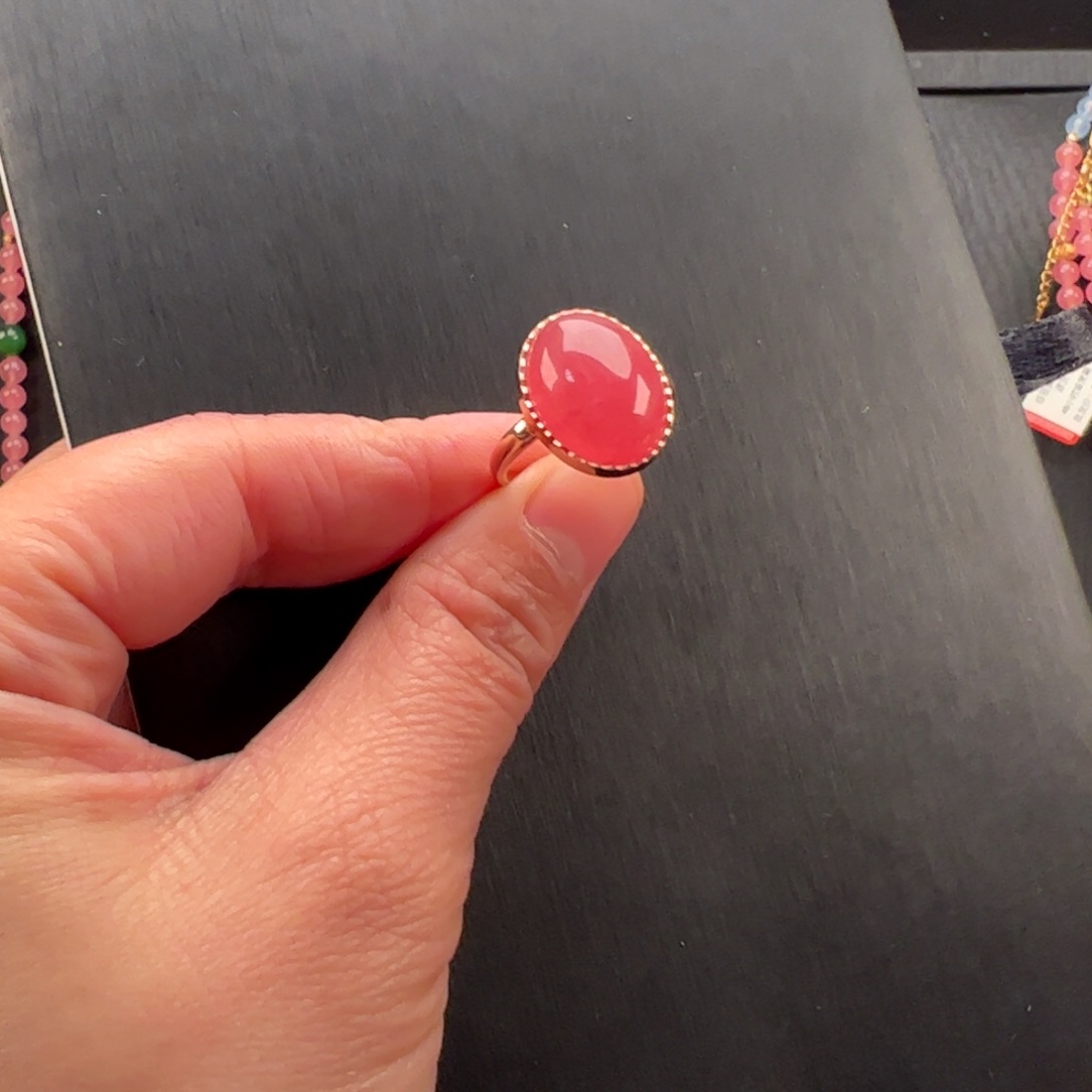 银S925镶嵌菱锰矿（红纹石）戒指