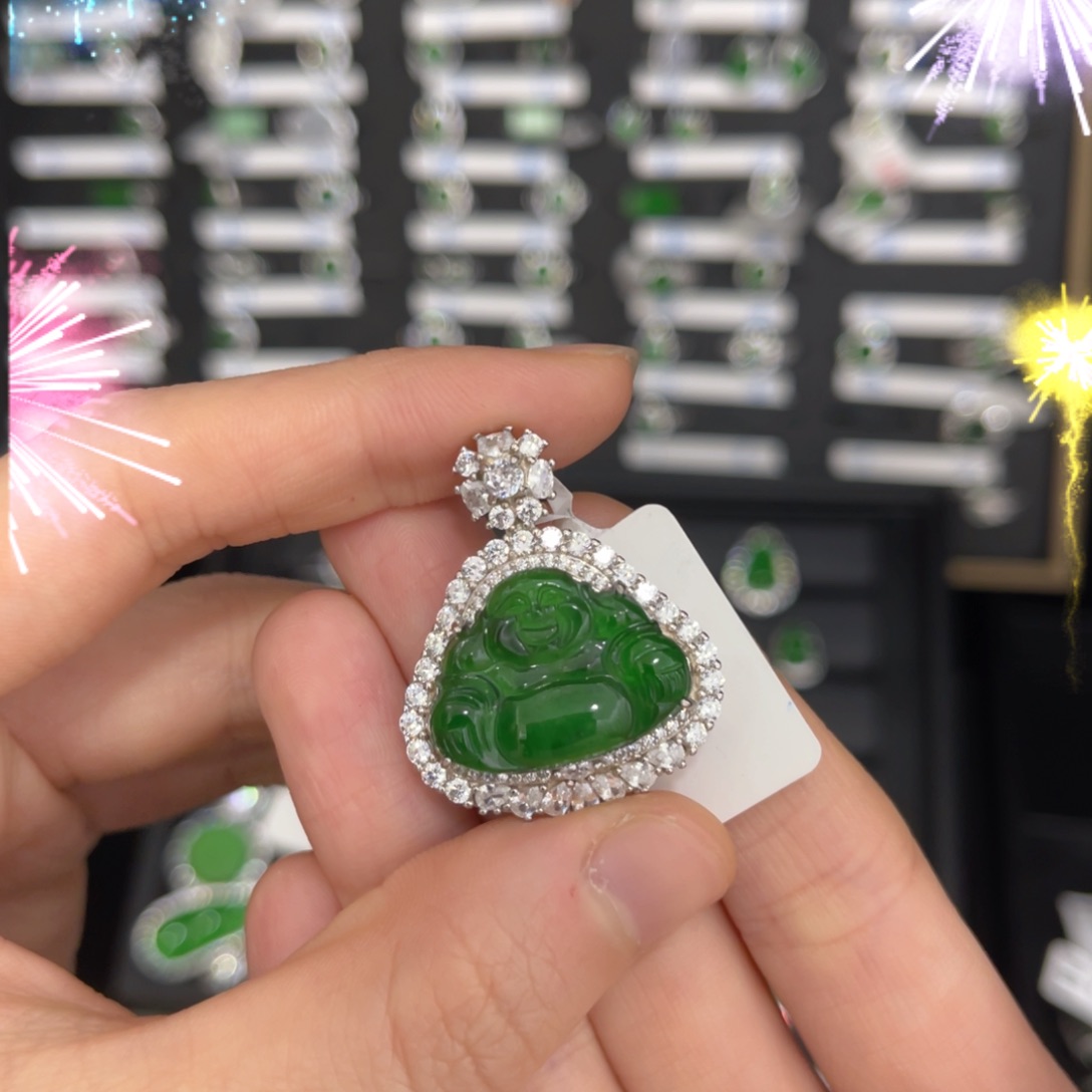 翡翠戒指银S925镶嵌翡翠吊坠