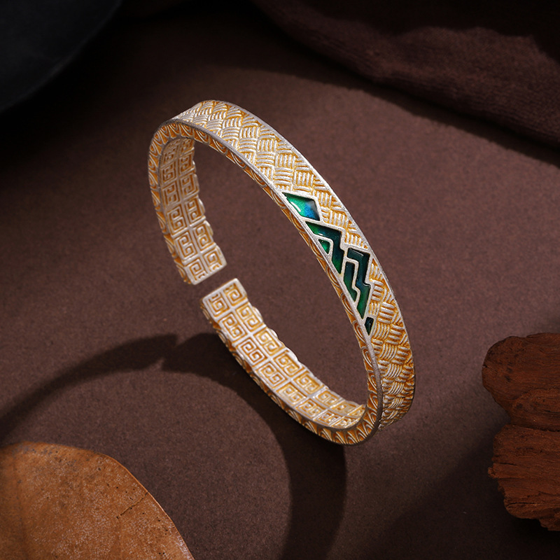 足银手镯  SZ066银色千里江山手镯