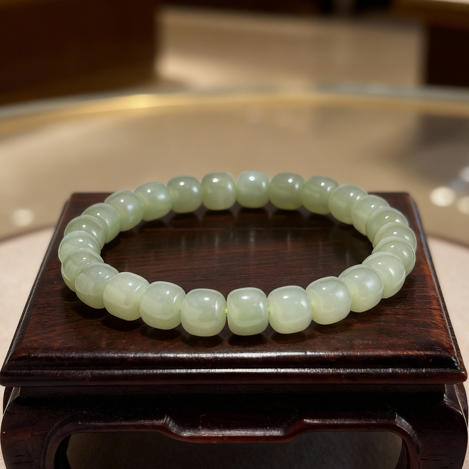 8MM浅晴水直切天然和田玉手串晴水直切老型珠手串 多样性发