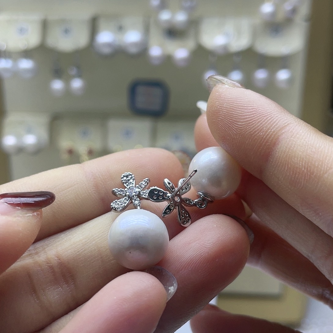 淡水珍珠耳饰银S925镶嵌
