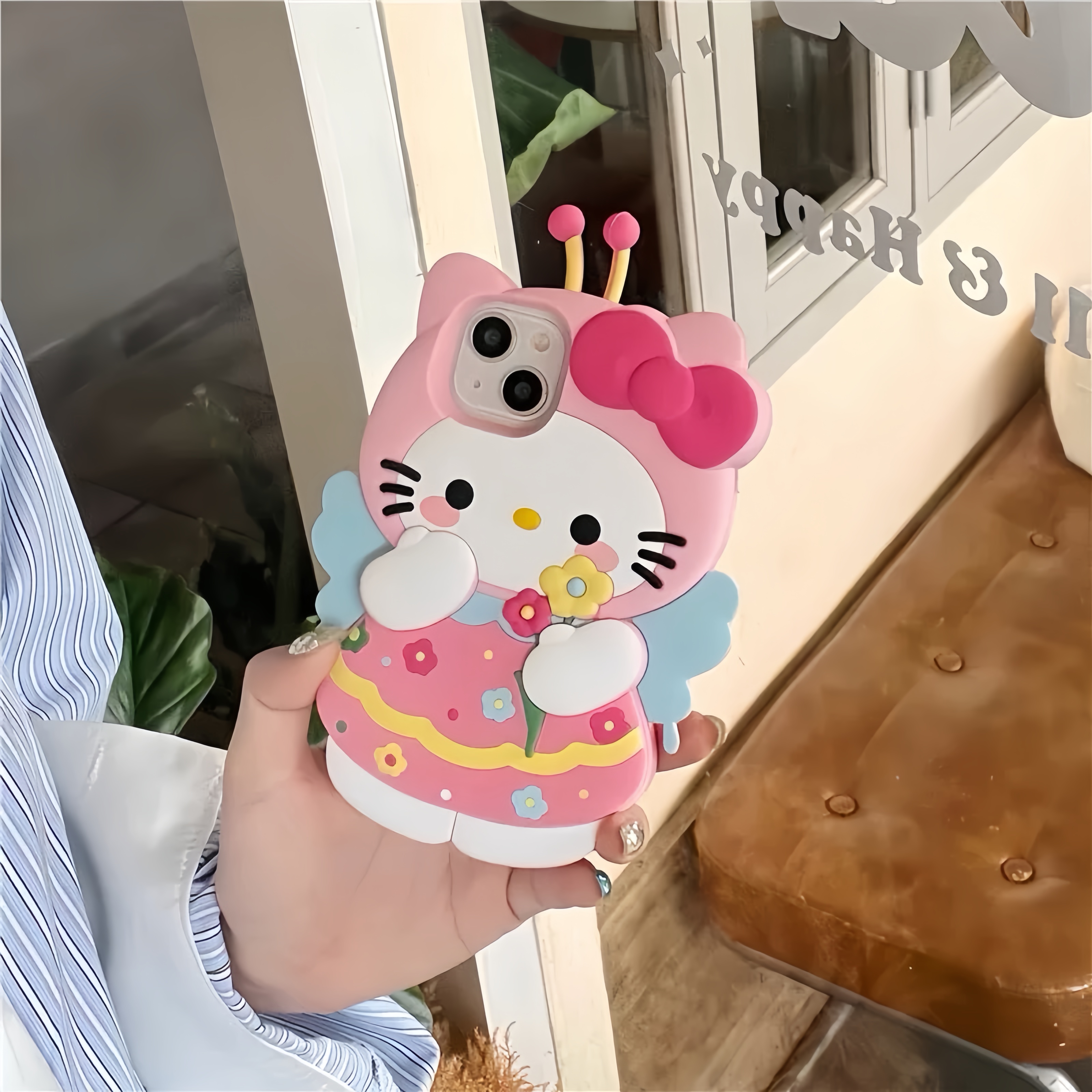 【适用苹果vivo华为oppo】可爱猫kitty蝴蝶iPhone16立体硅胶手机壳