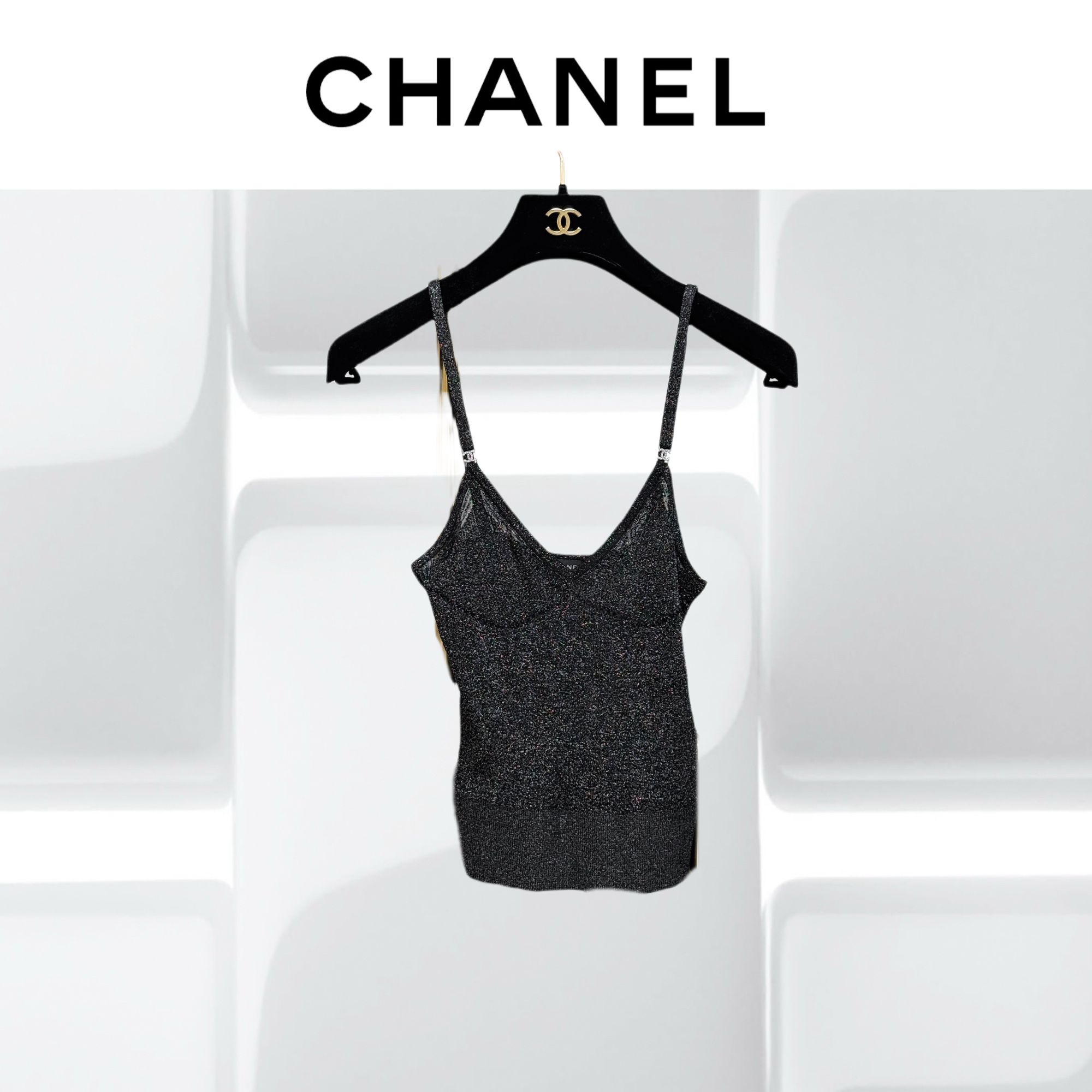 99新 Chanel/香奈儿 36码22A黑色拼银丝针织吊带