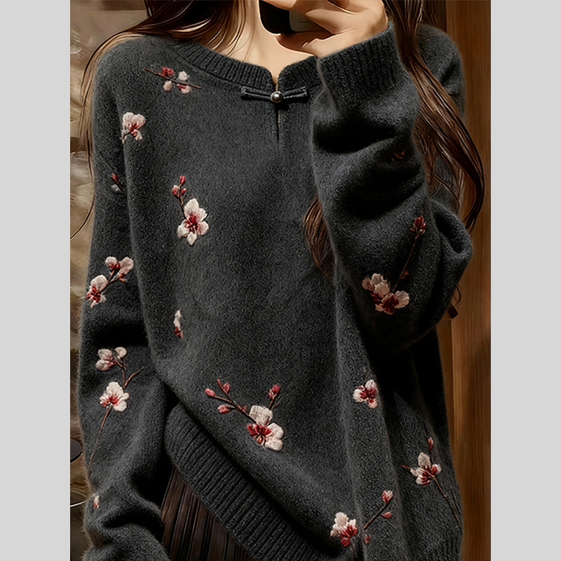 独特高端新中式国风毛衣女2025冬季新款爆款慵懒宽松超火针织上衣