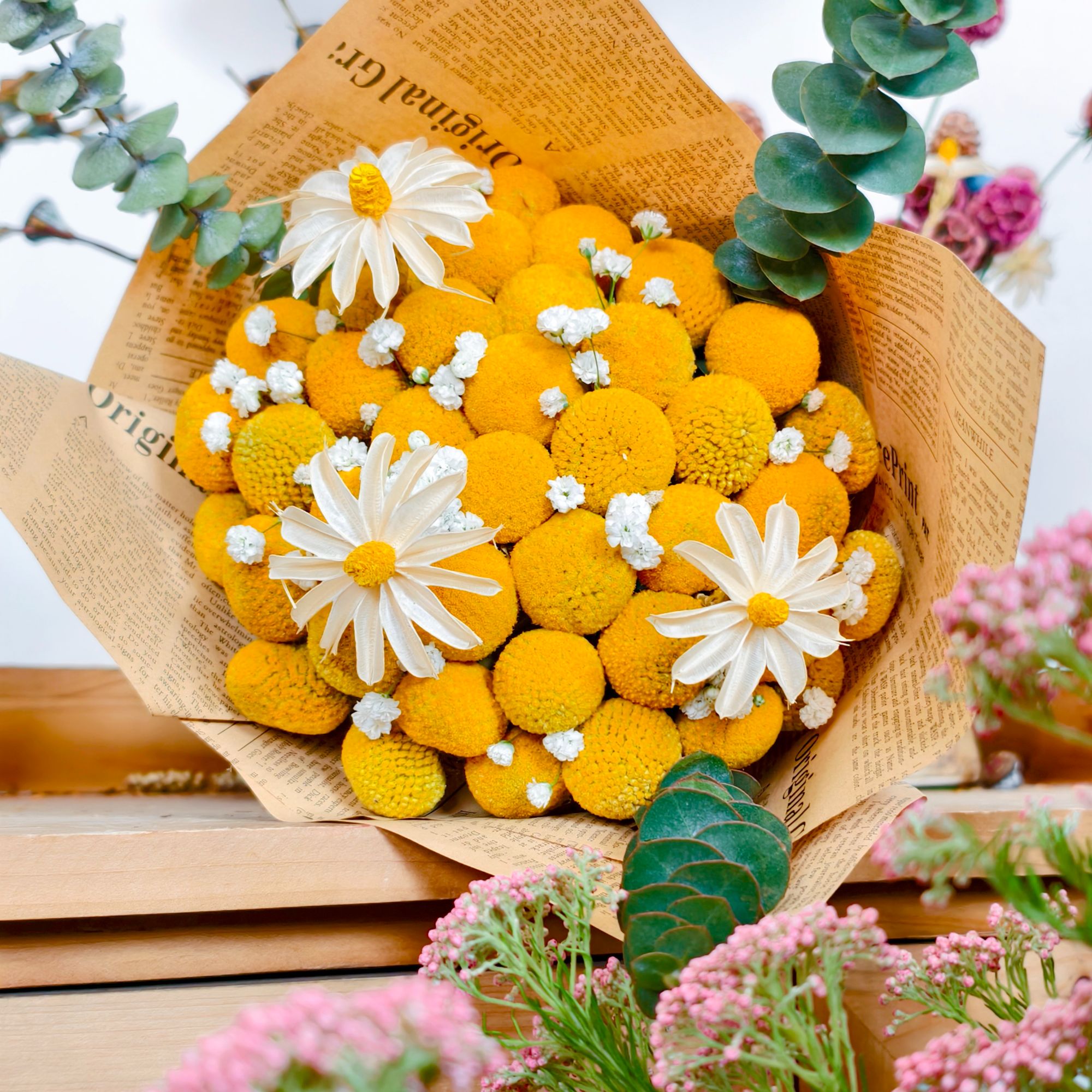 【花拾间】黄金球花束 长期摆放的小众花束