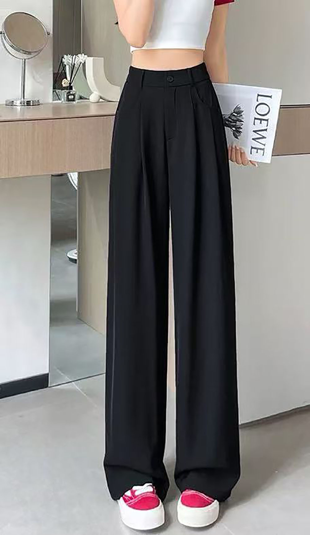 065 窄版阔腿裤2024高腰垂感宽松直筒休闲西装裤