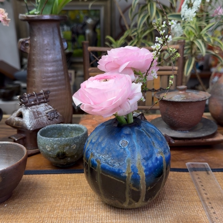 马场隆志苍蓝窑变花器福利一口价