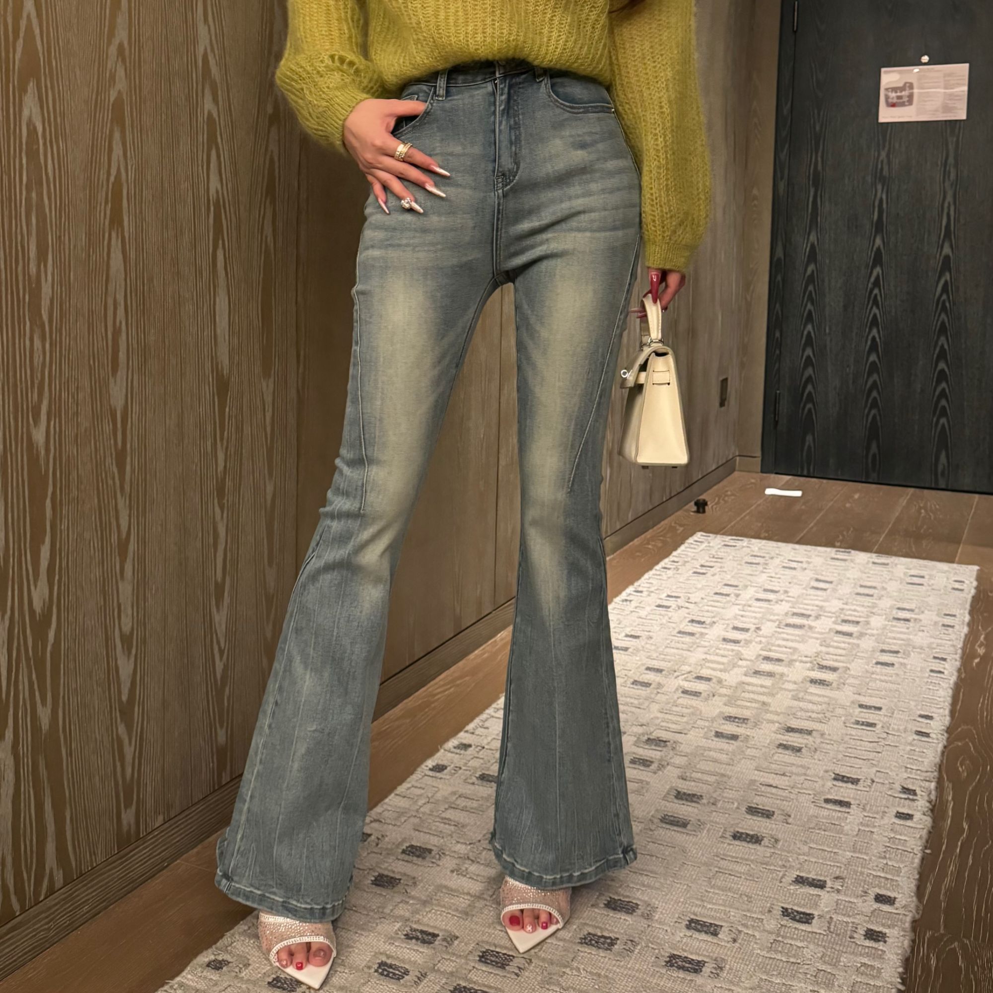 GUIDI GUDI【芭比芭比】气质休闲百搭时尚牛仔微喇休闲裤 K9430083H