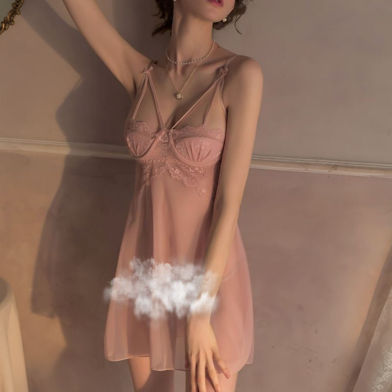 带钢圈杯垫蕾丝性感吊带睡裙舒适时尚显瘦美背女小胸镂空法式睡衣