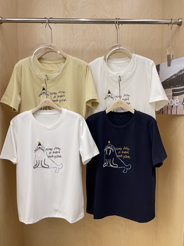 短袖圆领刺绣夏季女亮片刺绣T恤ol休闲情侣韩版印花