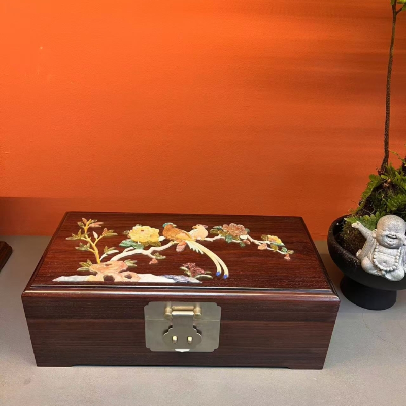 孤品收藏印度小叶紫檀首饰盒百宝嵌珠宝收纳箱中式红木结婚礼物