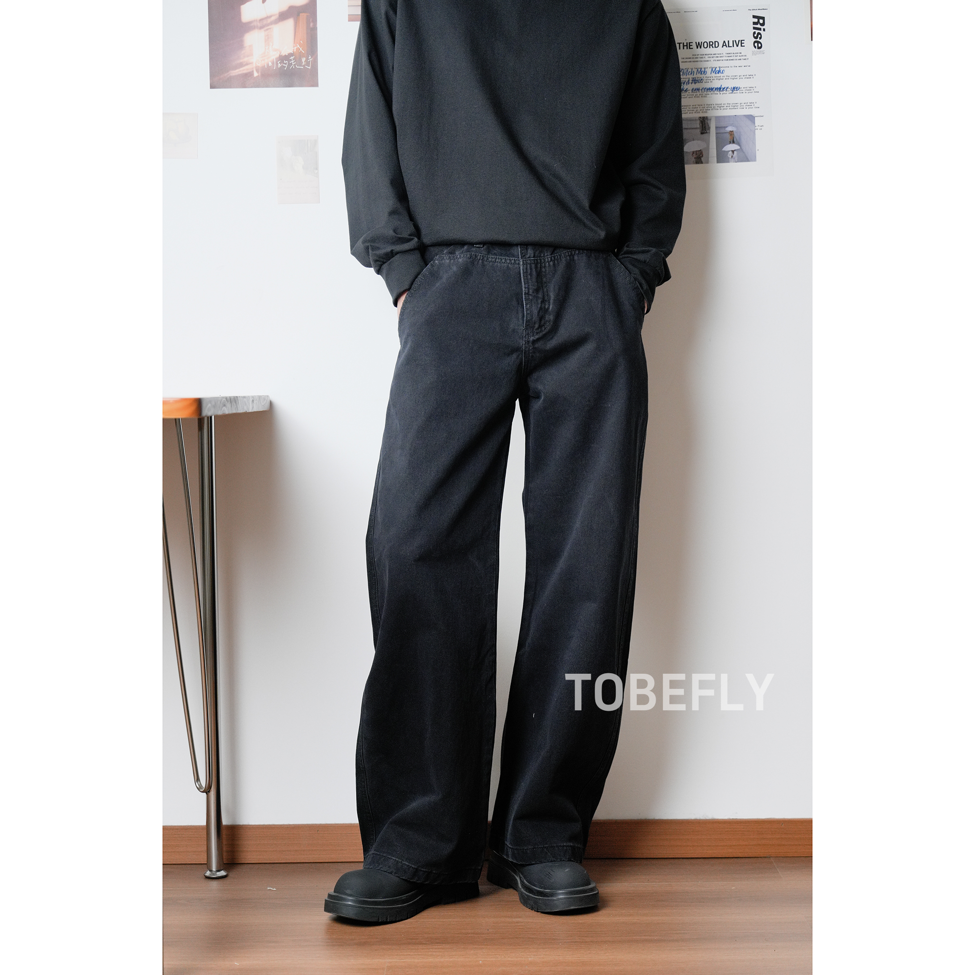 Tobefly100棉美式设计感宽松廓形牛仔裤25秋冬工装休闲长裤CK3573