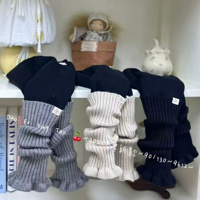 冬季新款女童加绒加厚打底裤带袜套